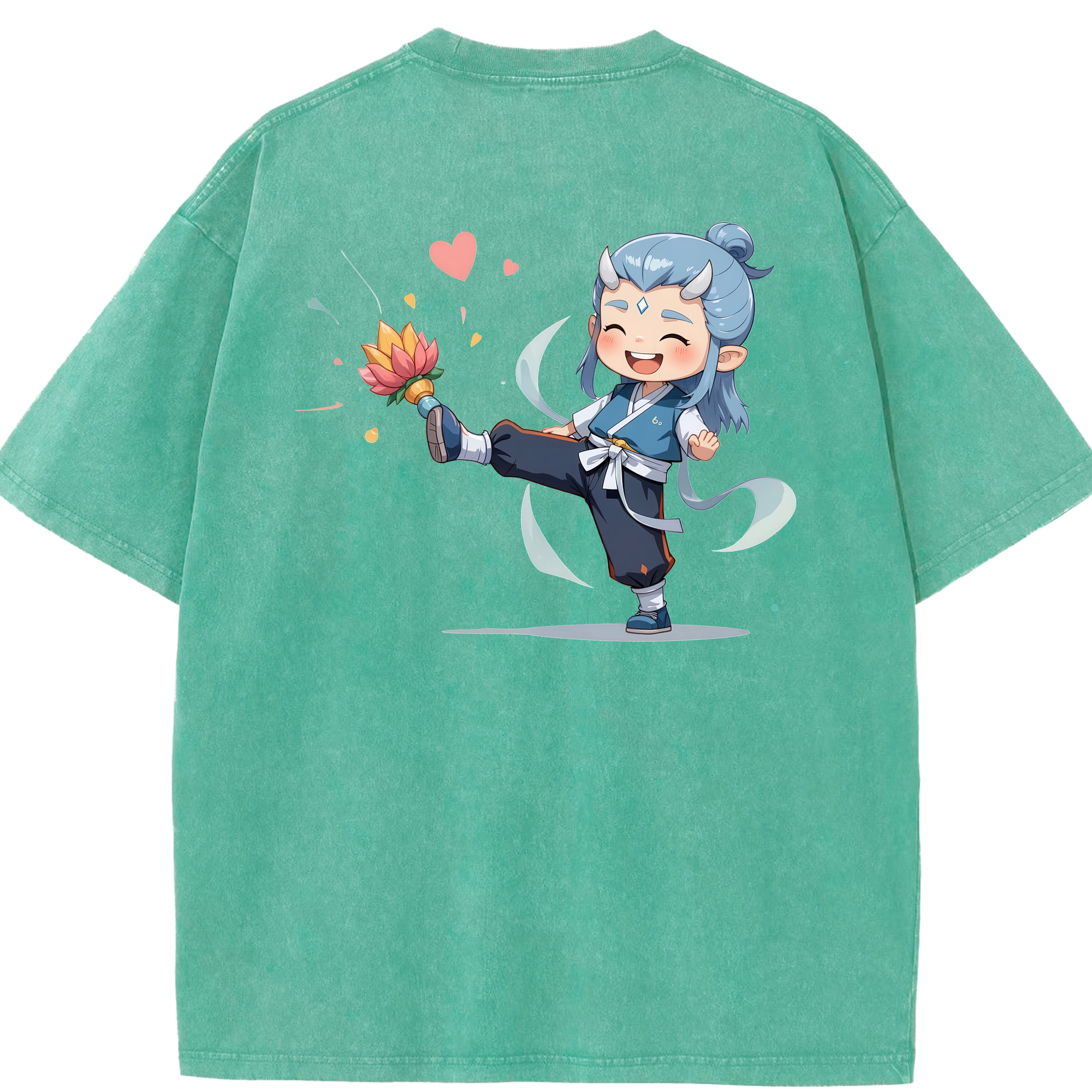 （画像用） Ne Zha 2 ナタ 魔童の大暴れ 綿100% ヴィンテージ風 半袖Tシャツ（背面プリント）